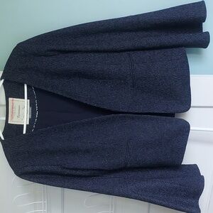 Anthropologie Cartonnier Wool Blazer Jacket Navy & White Stripes Belle Sleeves